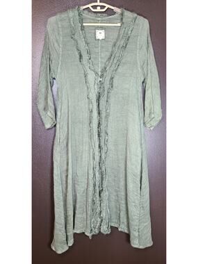 Namsar Women Jacket XL Olive Linen Duster Cardigan Lagenlook Cottagecore NWOT